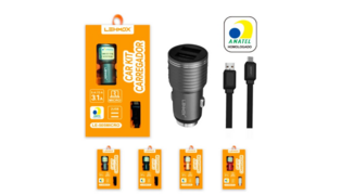 CARREGADOR VEICULAR COM 2 PORTAS V8 LE-505