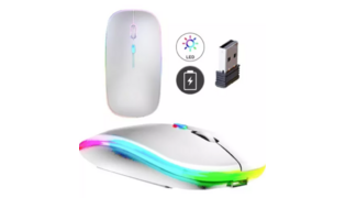 MOUSE SEM FIO RECARREGÁVEL LED RGB ERGONÔMICO BRANCO LEY-180